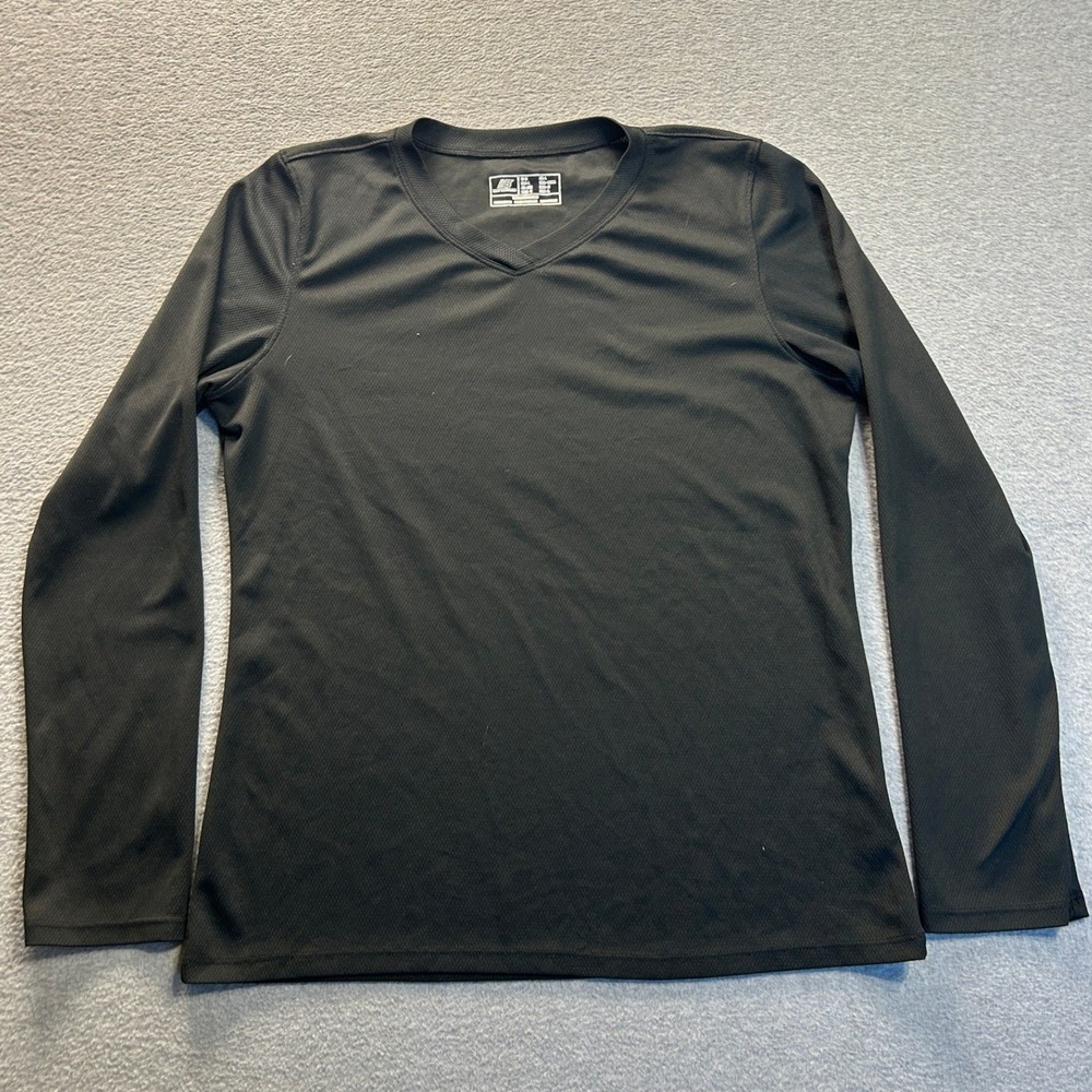 New Balance V-Neck Long Sleeve Womens Medium Black Performance Athletic Top